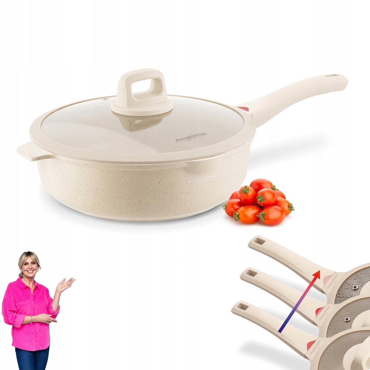 Konigoffer Romige Marmeren Frituurpan met Deksel 28cm - Inductie