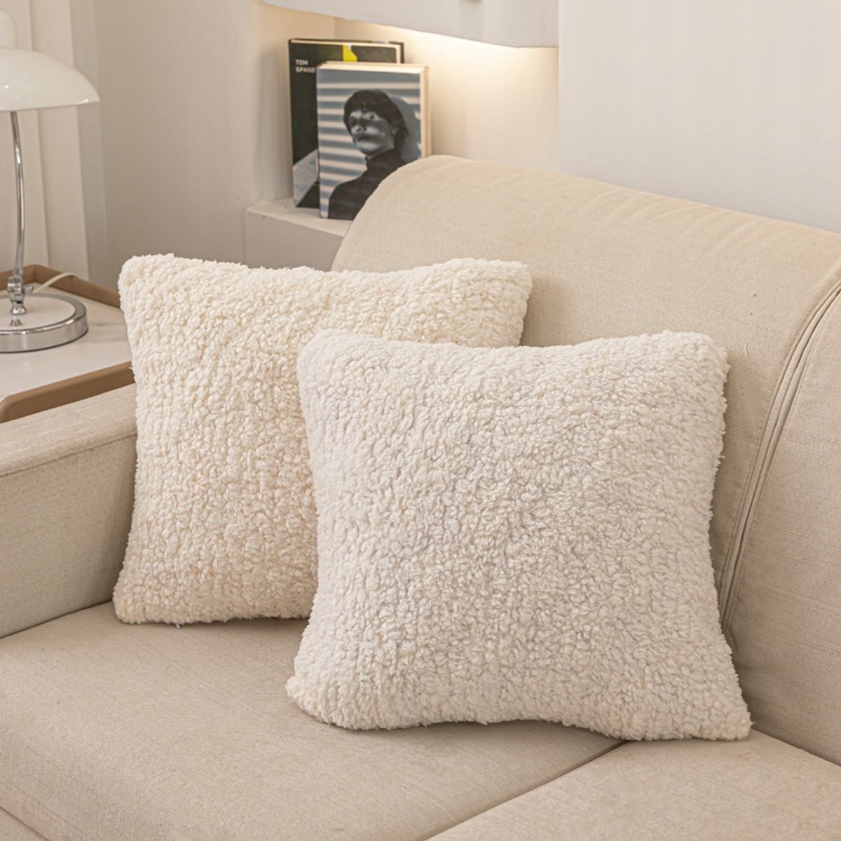 Zachte Boucle Teddy Kussenhoes 45x45cm - Crème