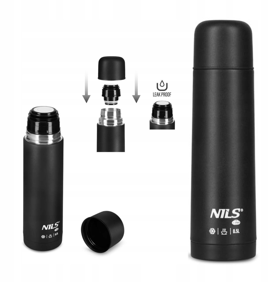 Nils Camp NC3803 Thermoskan 0,5L Zwart RVS - Compact & Lekvrij