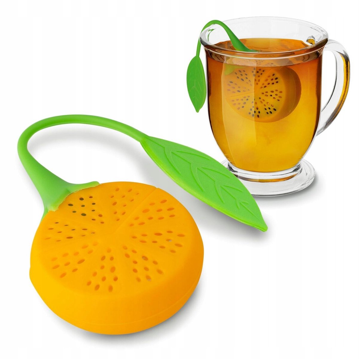 Tadar Silicoon Thee-ei met Handvat - Groen/Oranje