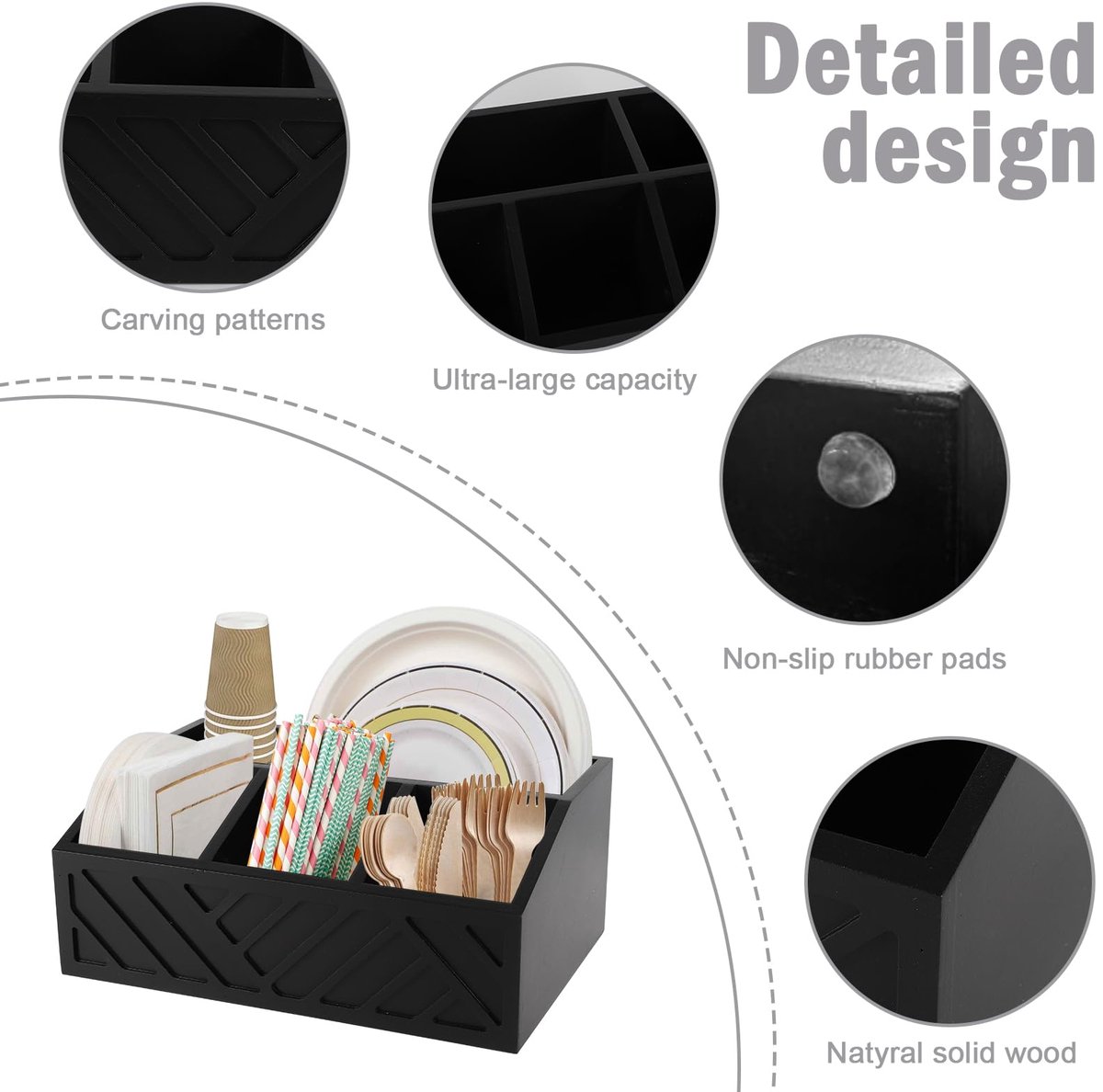 Unyqoos® Stijlvolle houten koffiestation-organizer met vijf vakken voor kantoor en keuken — cadeau in Wonen & Interieur - foto 2