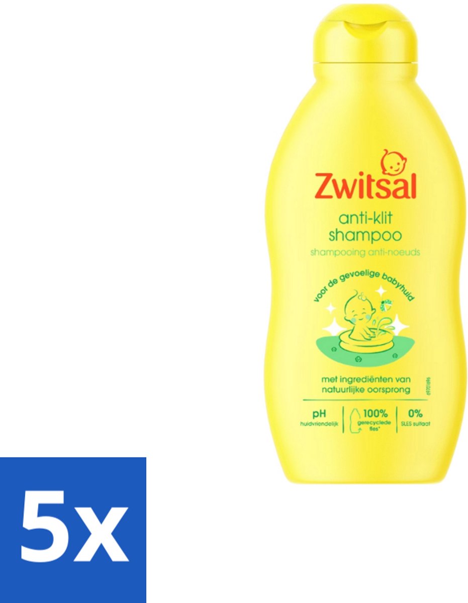 Image of 5 x Zwitsal - Anti-Klit Shampoo - Zachte Ontwarring - 200 ml - Klittenvrij - Kokosolie Shampoo - Oogvriendelijke Shampoo
