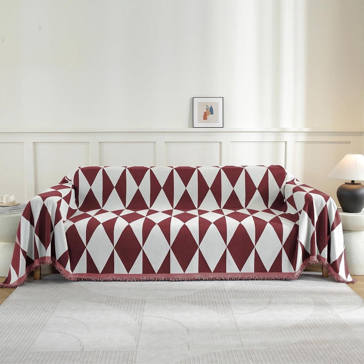 Allecto plus - Bankhoes 180x340 CM, Universeel voor 3-zitsbank, Vier Seizoenen Beschermhoes, Rood, Vlekbestendige Bankhoes Home Decor