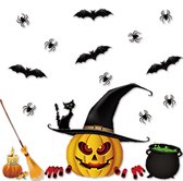 LUQ – Heksenbrouwsel Halloween Raamstickers – Pompoen Kat Ketel Spin – Griezelige Raamdecoratie – Makkelijk Aanbrengen