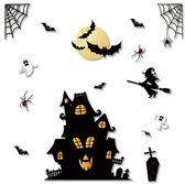 LUQ – Vervloekt Kasteel Halloween Raamstickers – Spook Heks Spin Kist – Griezelige Raamdecoratie – Makkelijk Aanbrengen