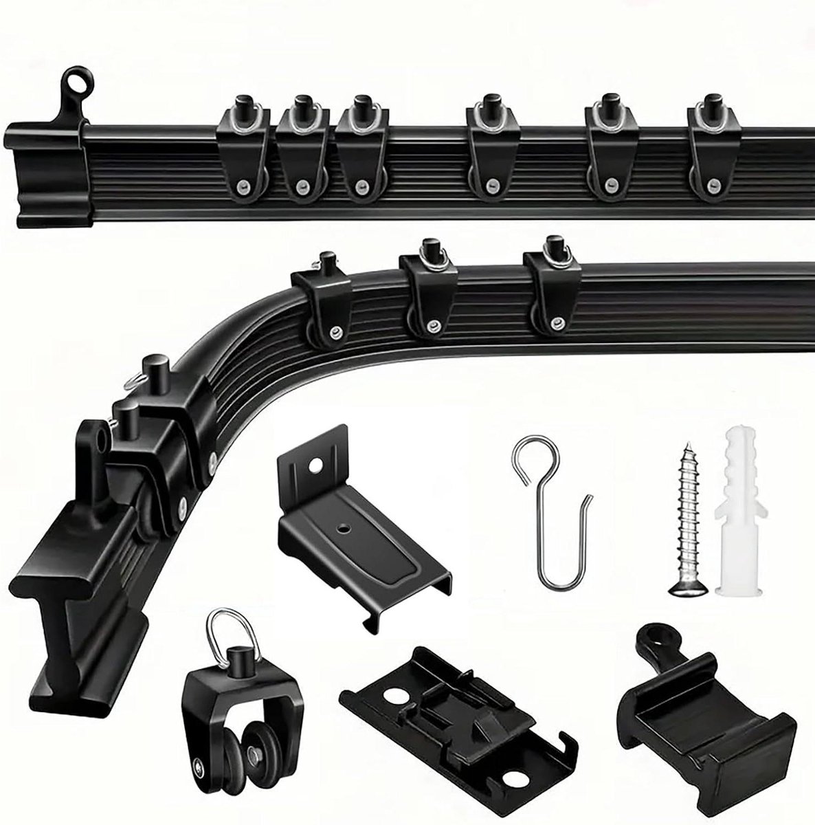 Allecto plus - Flexibele buigbare gordijnrail 2 m - Plafond of wandmontage - Eenvoudig te installeren - Zwart