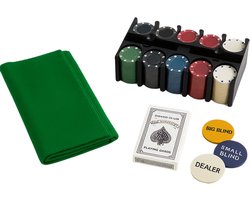 Lomera Pokerset 200 Chips - Pokerchips Set - Texas Hold'em Poker - Speelkaarten Set - Pokermat Opvouwbaar - Dealer Chip - Big Blind Small Blind - Compacte Pokerset - Poker Accessoires - Blackjack Spelen - Opbergrek voor Chips