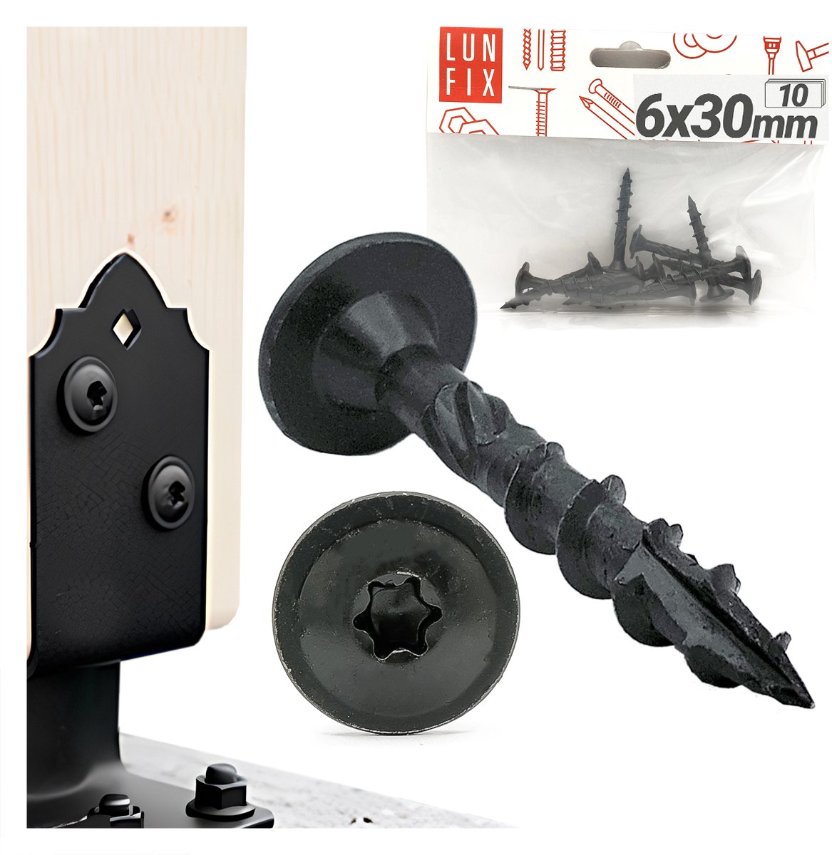 LUN FIX - Houtschroeven 6x30 mm - 10 stuks - verzinkt - schotelkop, torx schroeven voor akoestische panelen
