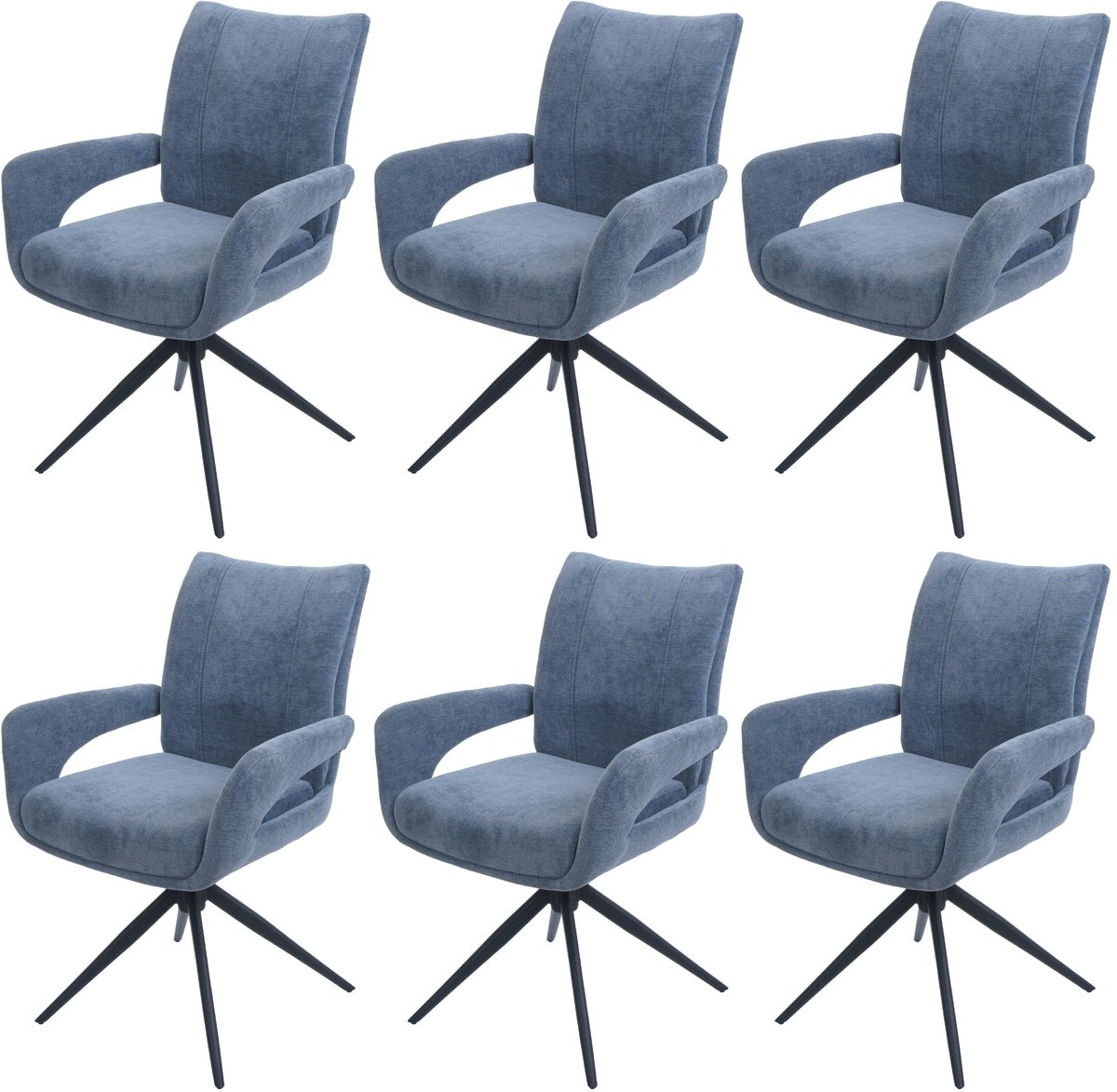 Set van 6 eetkamerstoelen MCW-O78, keukenstoel, draaibaar met Auto-Return, stof/textiel chenille (310 g/m²) ~ grijsblauw