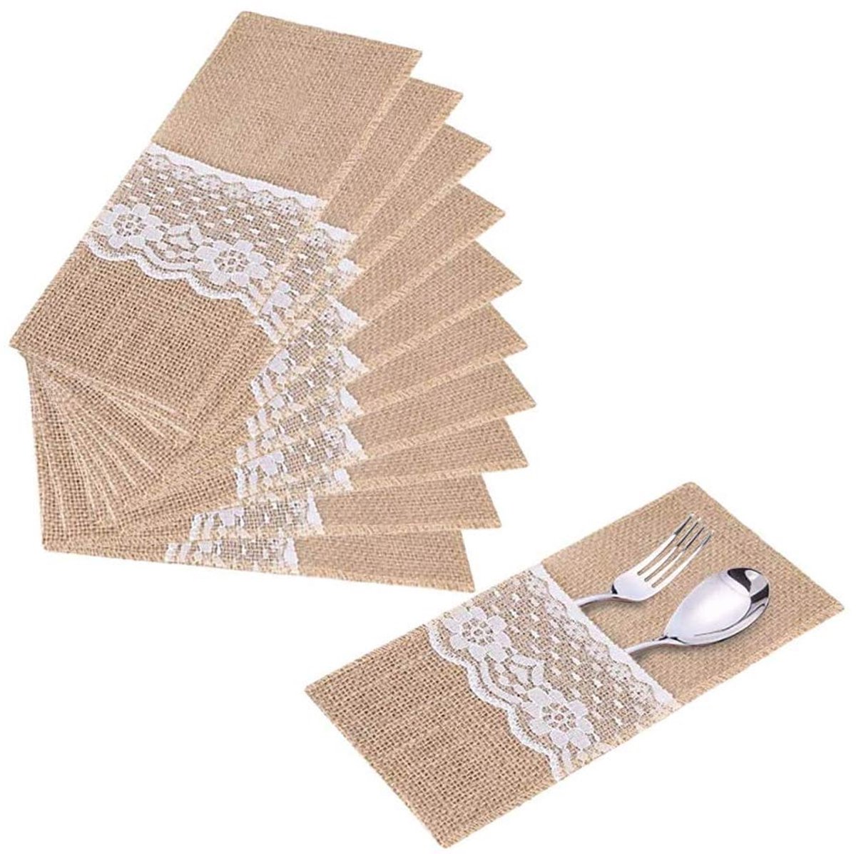 10 stuks bestektassen jute vintage jute kant servettenhouder servies afdekking voor feest bruiloft decoratie