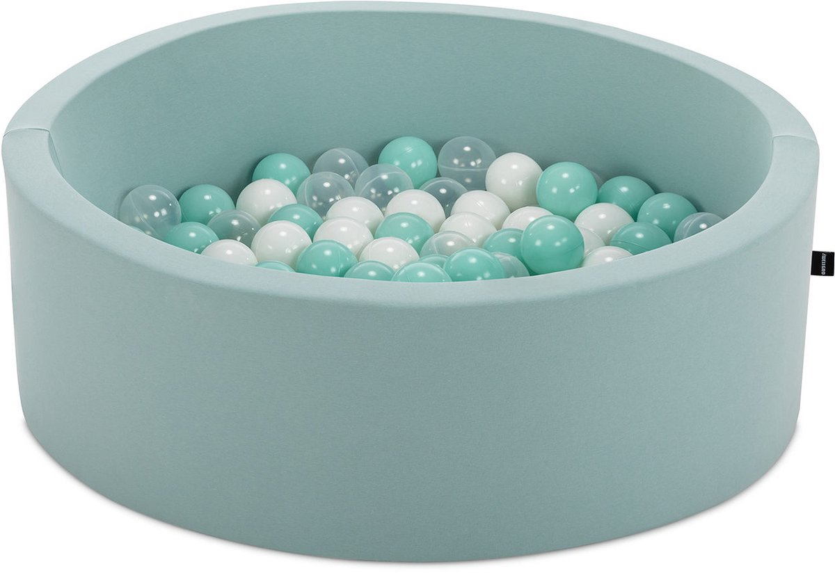 Asir Ballenbak voor baby's – mint – 150 ballen in de kleuren mint, wit en transparant – 85 × 85 × 30 cm