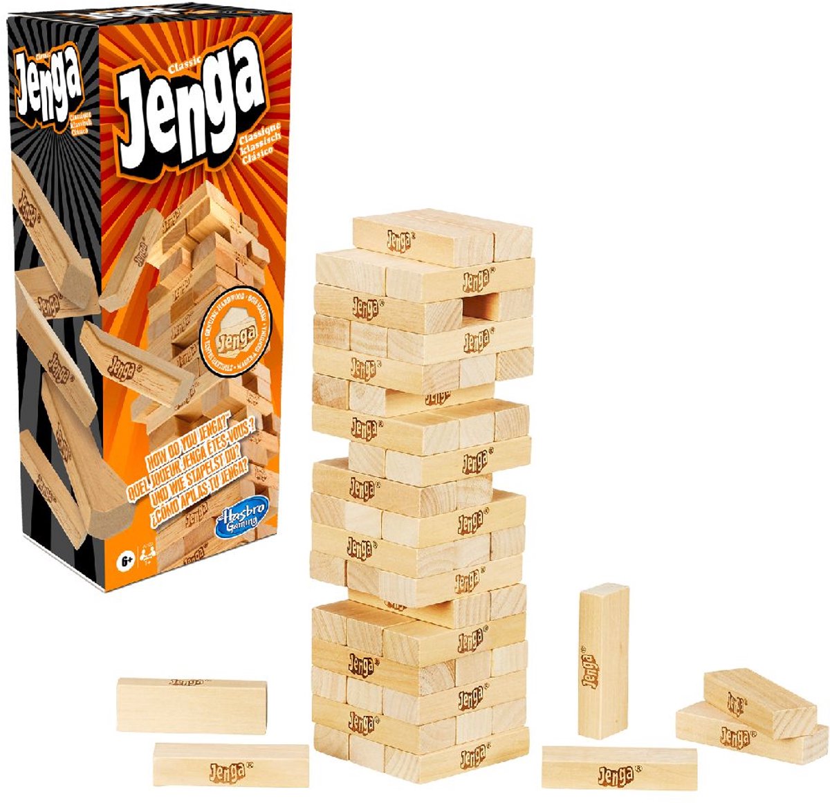 Klassieke Jenga Blokken van echt hardhout Stapeltorenspel voor kinderen vanaf 6 jaar 1 of meer spelers — afbeelding 11