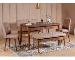 Skye Decor, Bankje, Vina Bank - Walnut, Stone, Gemelamineerde spaanplaat, Walnoot & Steen, 110 x 40 x 85 cm