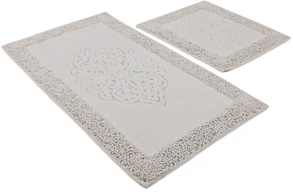 Asir badmatset (2 stuks) - wit-beige - 100% katoen – antibacterieel – antislip