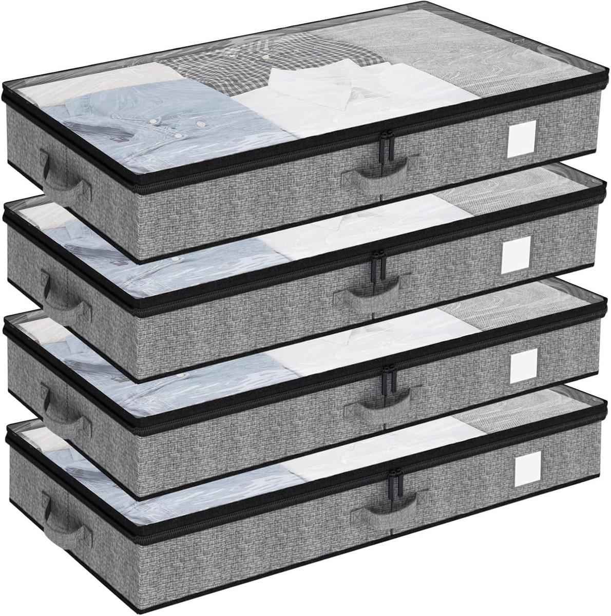4 Pack Onderbed Opbergdozen - Lage Profiel Kleding Opbergbakken met Stevige Zijwanden en Bodem, Minder Dan 10cm Hoog