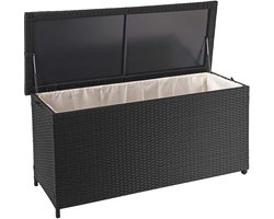 Poly-rattan kussenbox MCW-D88, tuinkist kussenbox kist ~ Premium zwart, 63x135x52cm 320l