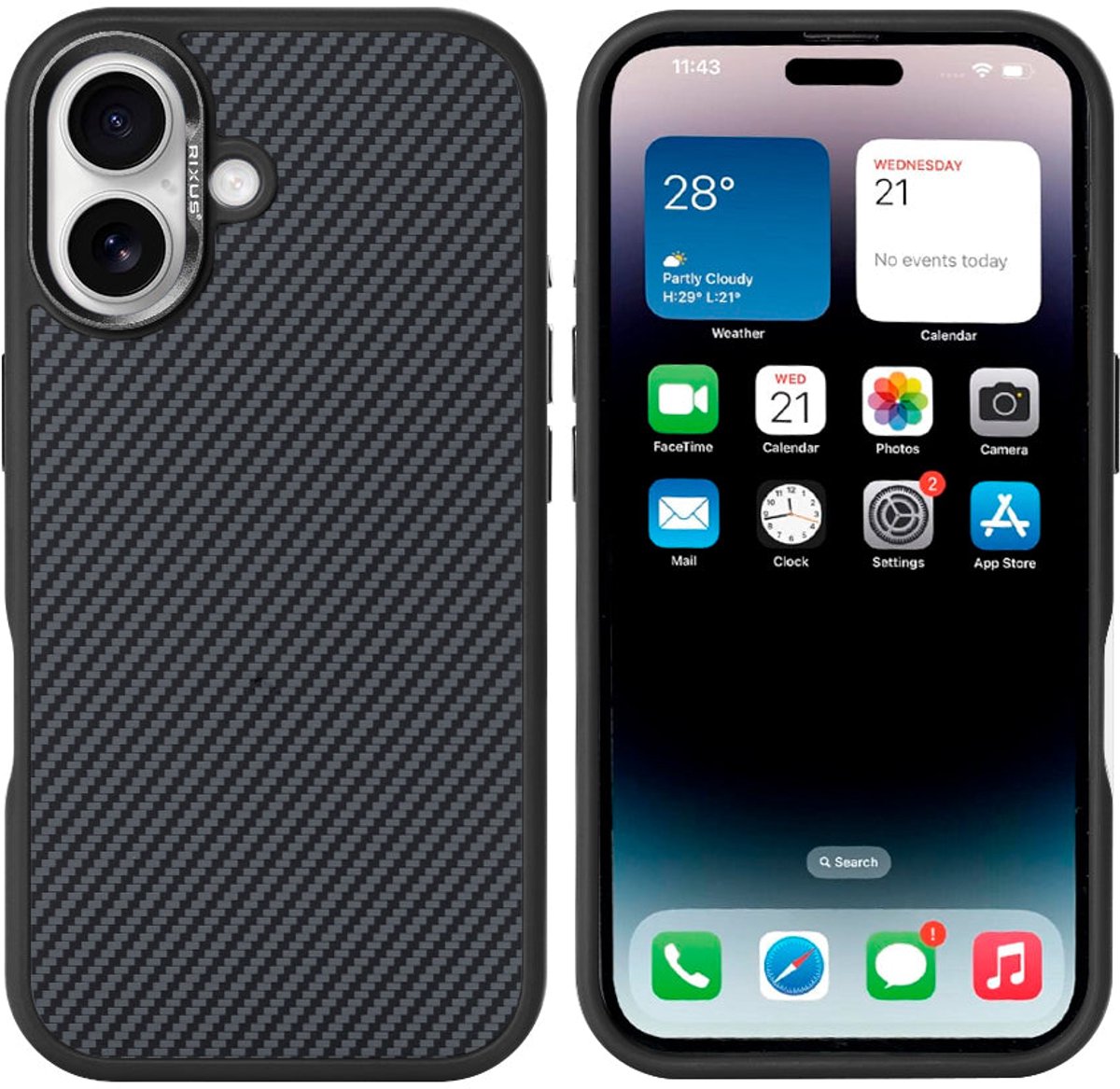 Rixus Mag Carbon With MagSafe For Apple iPhone 16 Plus Titanium Black