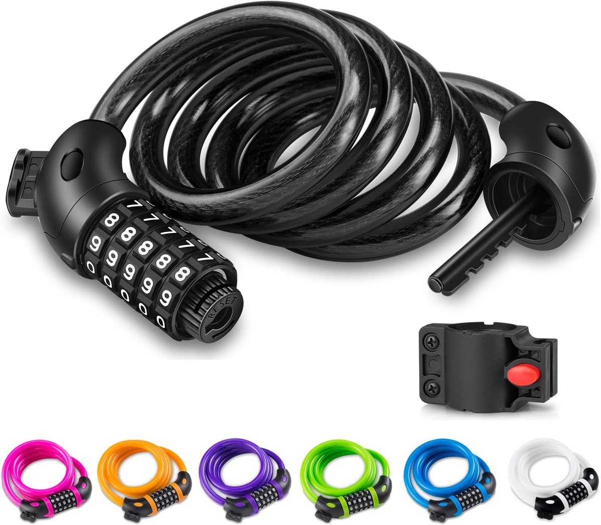 Fietsslot met 5-cijferige code, 1,2 meter, cijferslot voor fiets, mountainbike, scooter