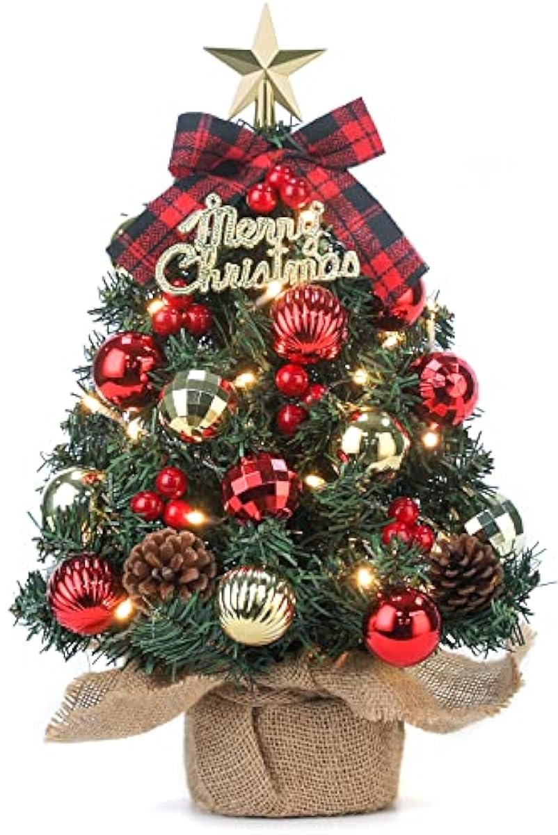 Kleine kerstboom met LED-verlichting, kunstmatig versierd, 60 cm hoog