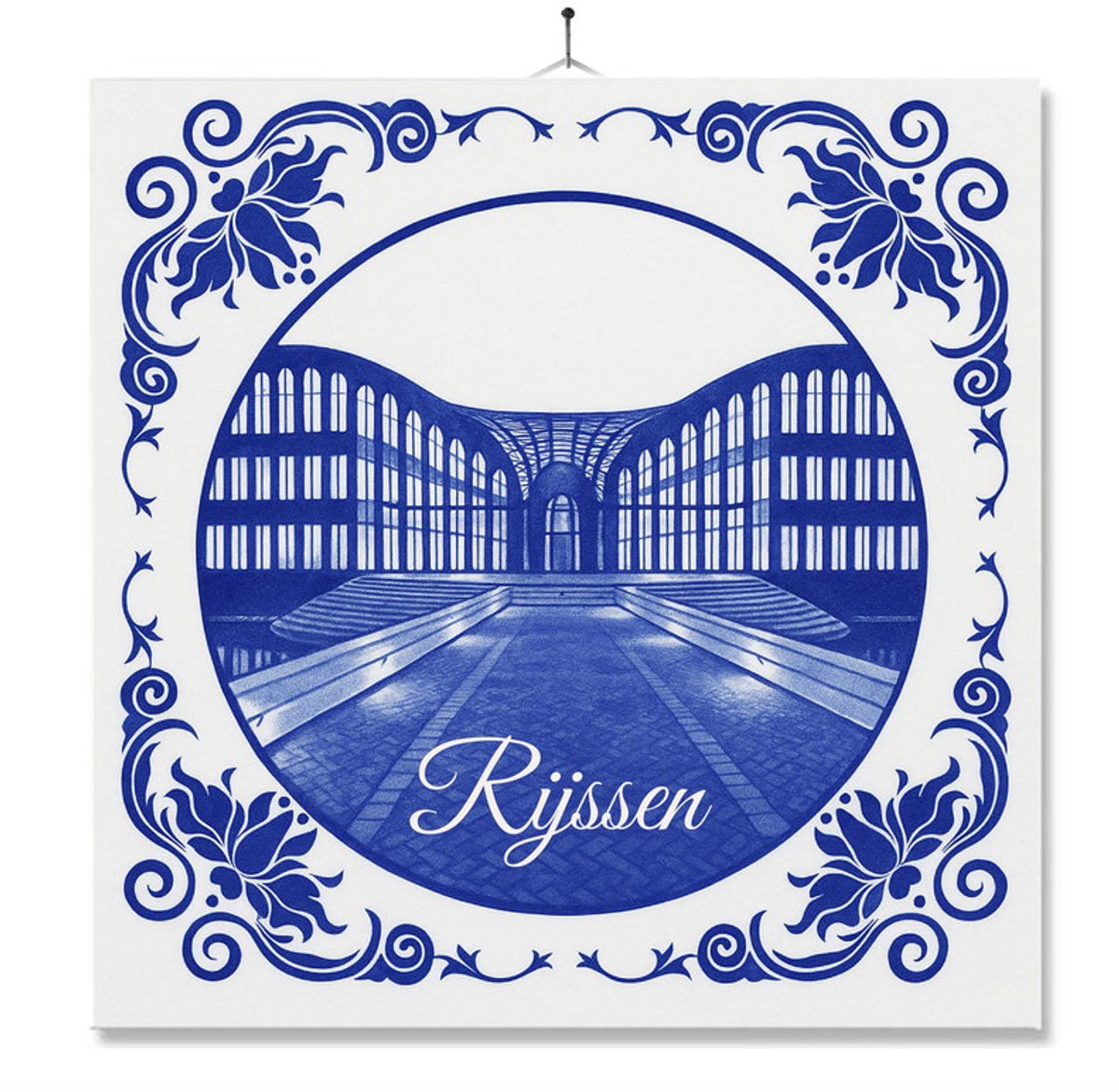 Tegel Met Opdruk | Rijssen | Delft Blauw | Cadeau | Inclusief Geschenkdoos | Standaard | Ophangsysteem