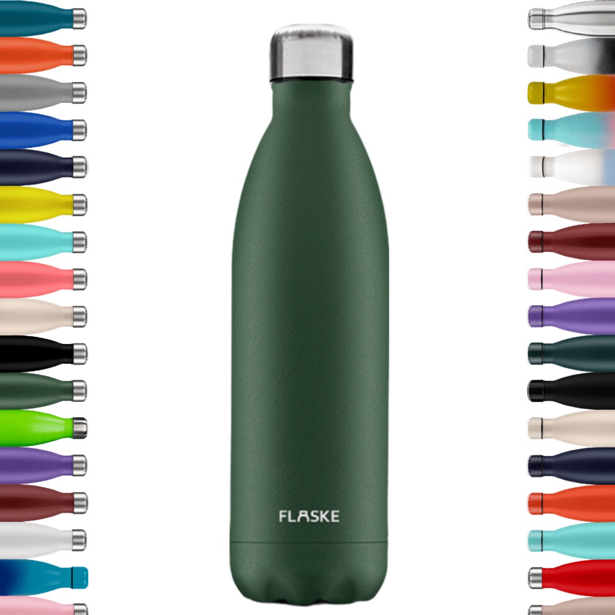 FLASKE Original 1L RVS Moss - Waterfles & Thermosfles - Sportfles - Dubbelwandig Isolerend - 24u Koud & 12u Warm - Lekvrij - Groen