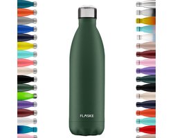 FLASKE Original 1L RVS Moss - Waterfles & Thermosfles - Sportfles - Dubbelwandig Isolerend - 24u Koud & 12u Warm - Lekvrij - Groen