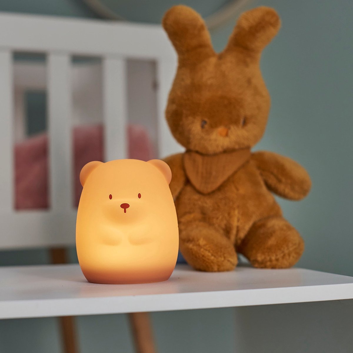 Nattou Silicone - Nachtlamp voor Baby's - Beer - 11 cm - Oranje