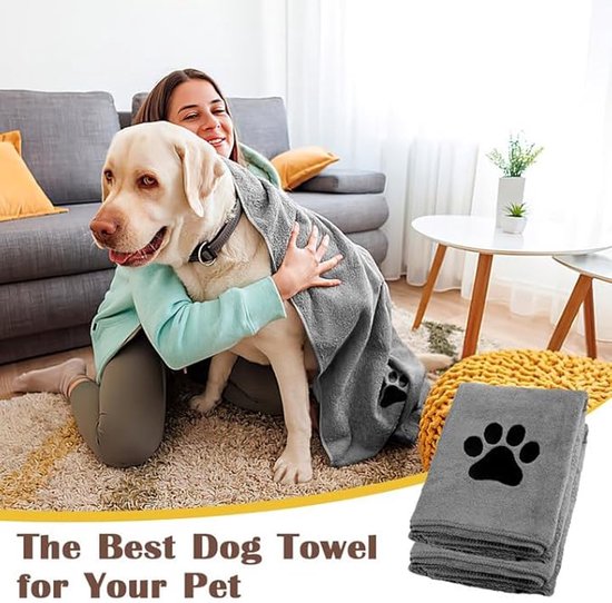 HUTVD Sneldrogende handdoek voor honden, 35 x 75 cm, 2 stuks, super-microvezel, zacht, comfortabel en absorberend, grijs geel, 2 stuks