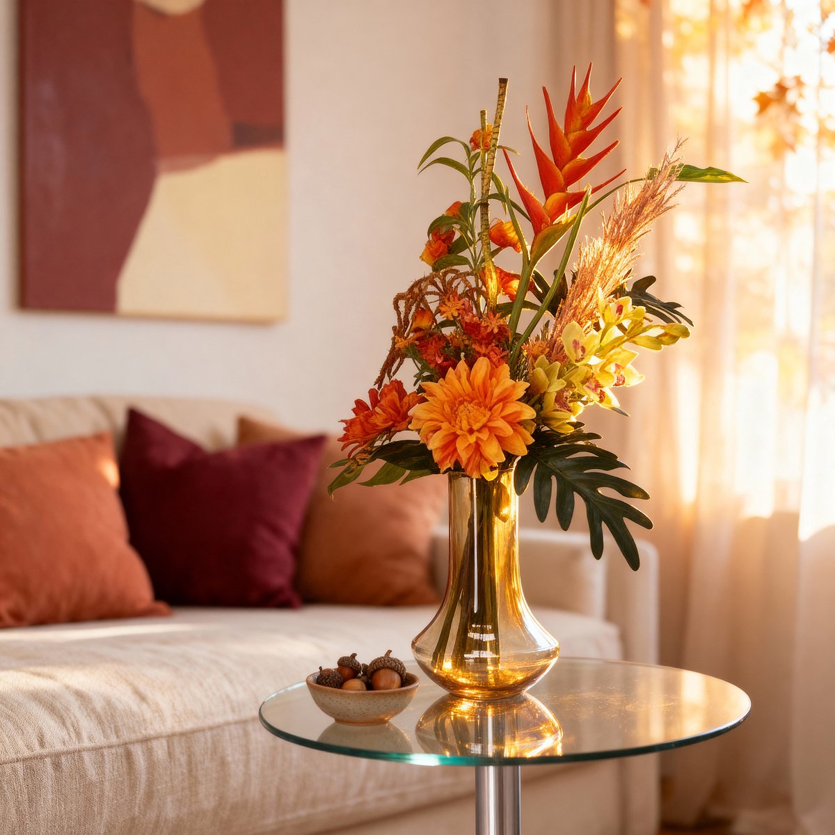 maxifleur Kunstplanten Handgebonden Kunstboeket Oriana Palermo 80cm Oranje