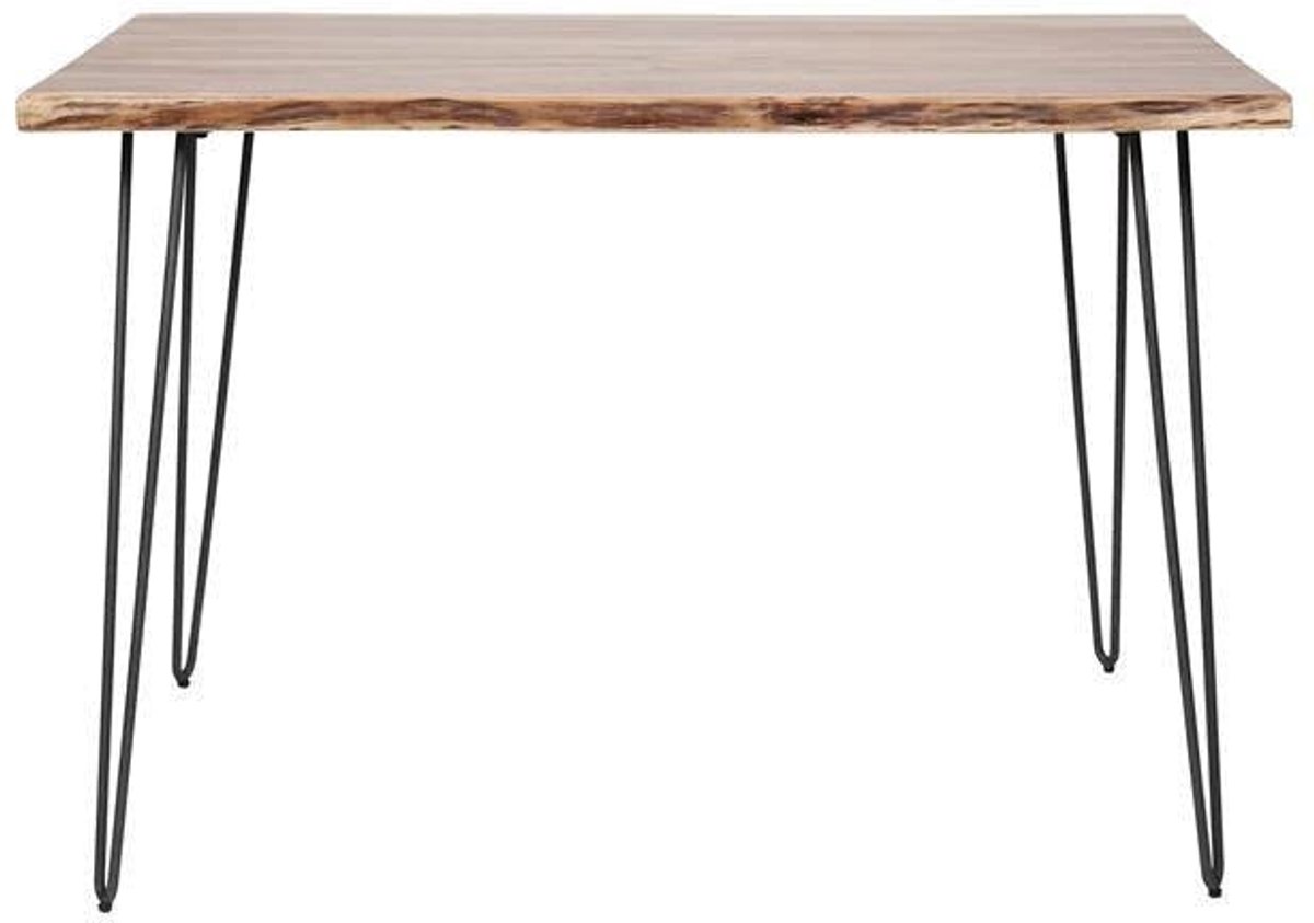 Industrieel In Huis Houten Bartafel Boomstam (130cm) - Massief Acacia Houten Hoge Eettafel met Live-Edge en Boomstam Look - Hoge Tafel Voor 4 Personen met Massief Houten Tafelblad en Natuurlijke Uitstraling (130x70x92) Bruin