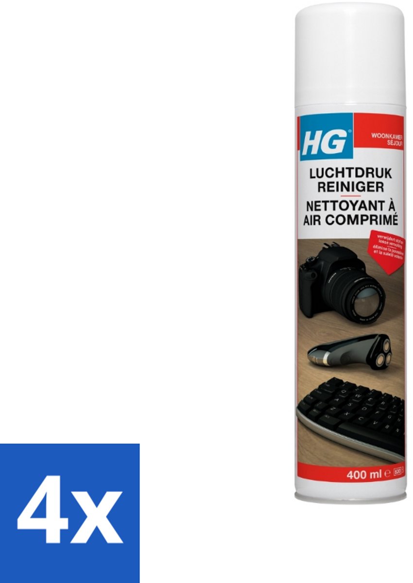 4 x HG Luchtdrukreiniger Voor Alle Kiertjes & Gaatjes 400 ml - Stofzuiger - Luchtreiniger - Schoonmaak - Elektronica Schoonmaken - Toetsenbord Schoonmaken