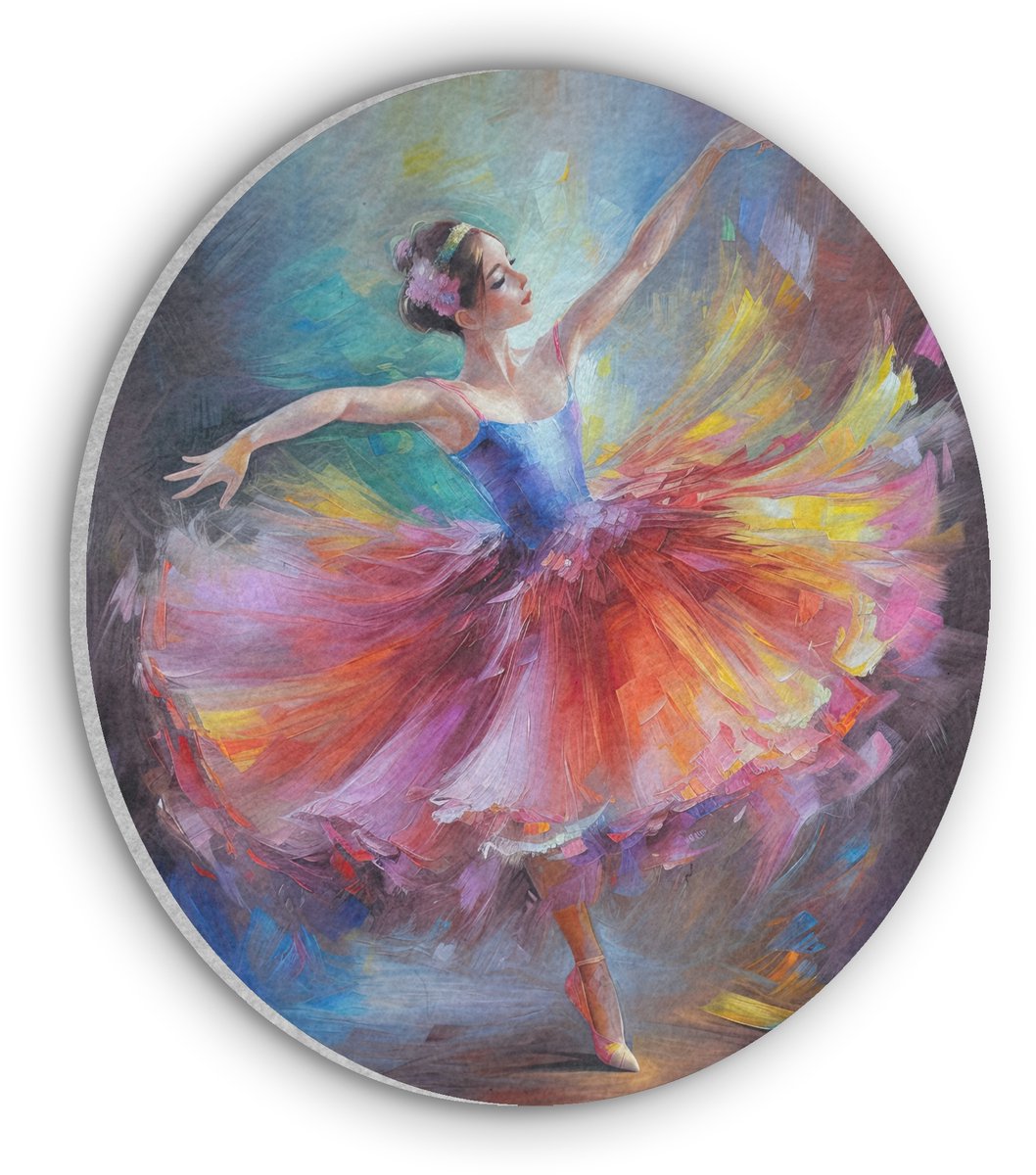 Akoestisch wandpaneel rond 90x90 cm - Vilt schilderij Schilderij - Olieverf - Dans - Ballerina - Ronde akoestische panelen - Geluidsdempende wanddecoratie - Geluidsisolatie wandcirkel - Muurdecoratie geluidspanelen
