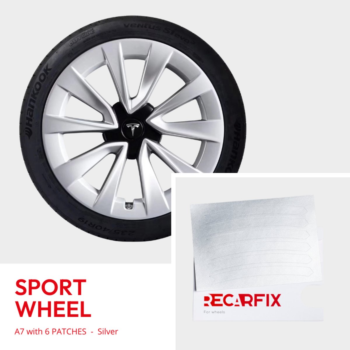 Tesla Model 3 - Velgschade Patches Sport Wheel Silver – Zelfklevende velgreparatie bij stoeprandschade