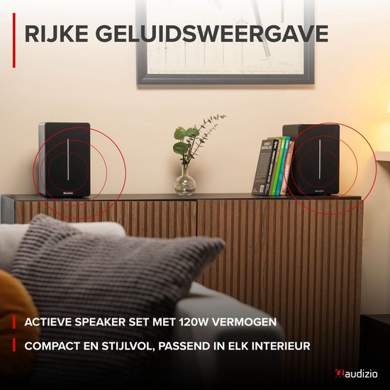 HiFi speakers - Audizio KS01B - Boekenplank speakers - Bluetooth - 120W - Zwart van Audizio — afbeelding 3