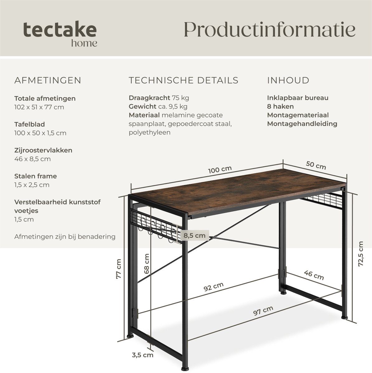 tectake tectake Inklapbaar Bureau - afbeelding 3