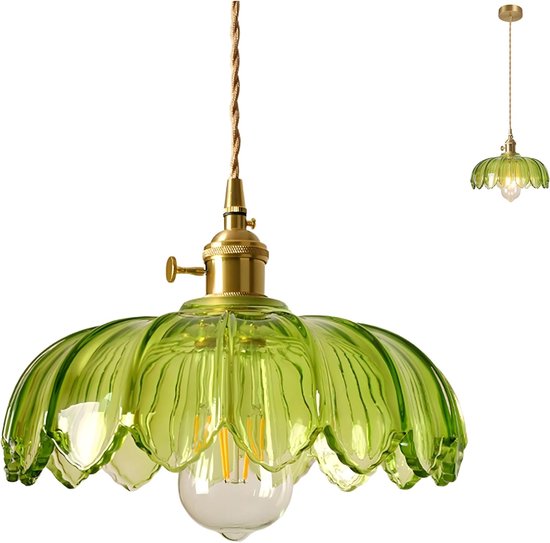 Glas Hanglamp Vintage Kroonluchter Bloemen voor Slaapkamer Woonkamer Eetkamer Groen