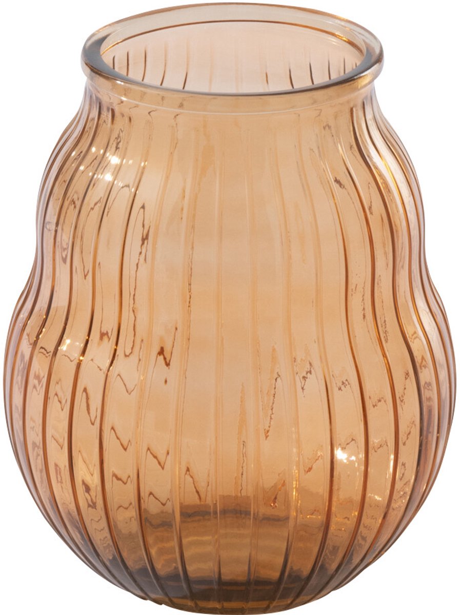 J-Line windlicht Gestreept - glas - oranje - large