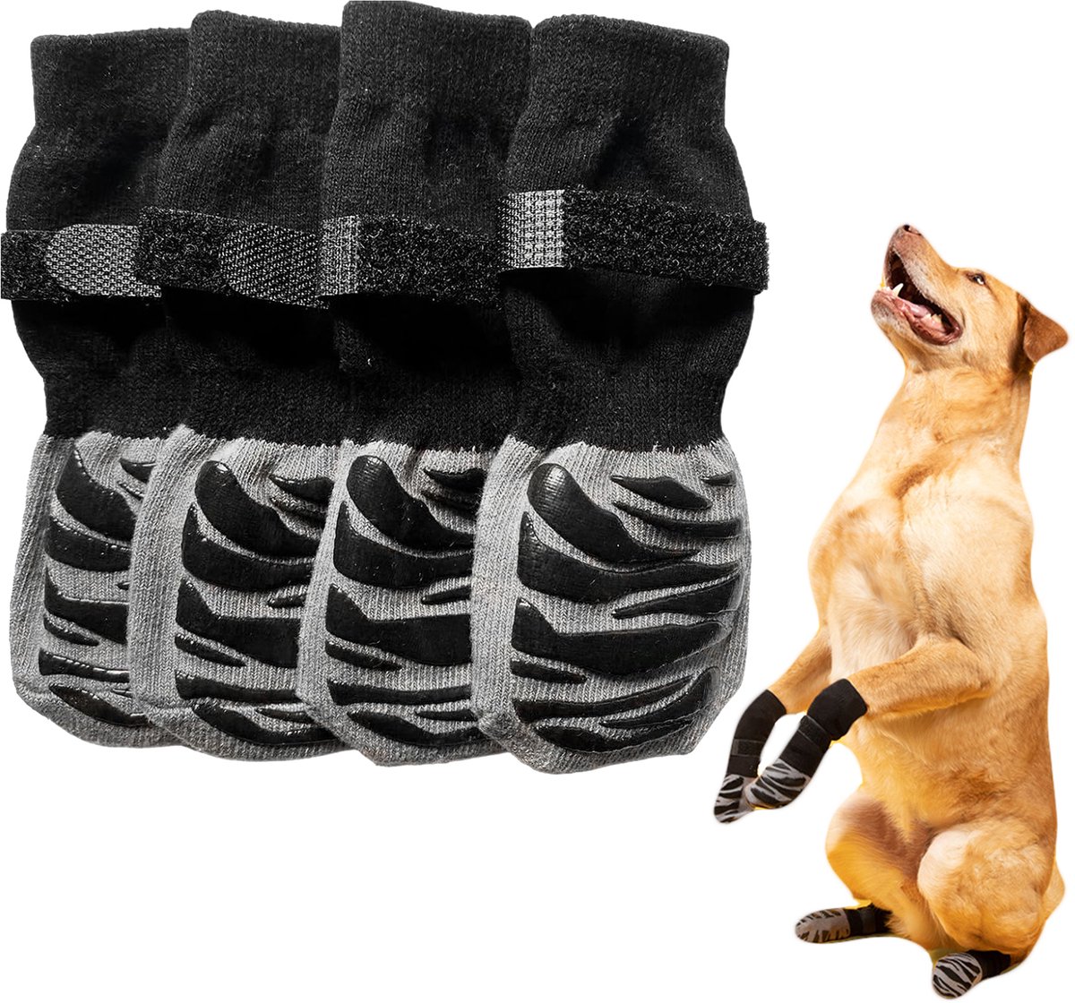 Rainbecom - Antislip Hondensokken met Klittenband - Maat S - Set van 4 - hondenschoenen Dubbelzijdig - Klittenbandsluiting - Pootbescherming voor Binnen & Buiten – Honden Sokken tegen Uitglijden en Likkende Poten