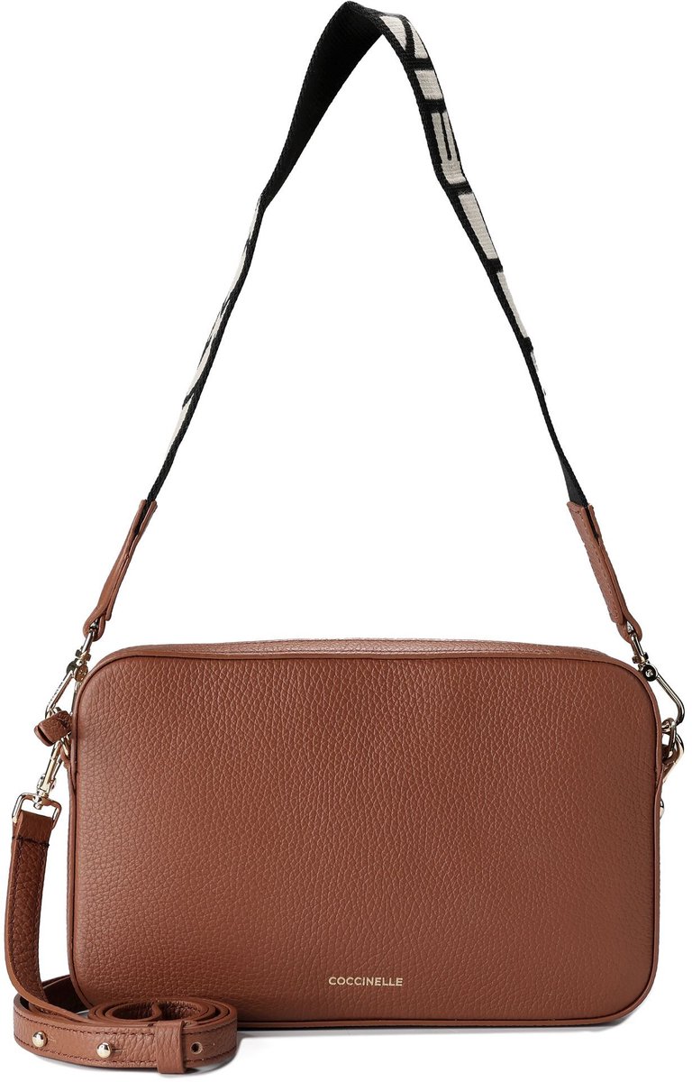 COCCINELLE Leren schoudertas Tebe Mini Bag Grained Leather Cognac bruine