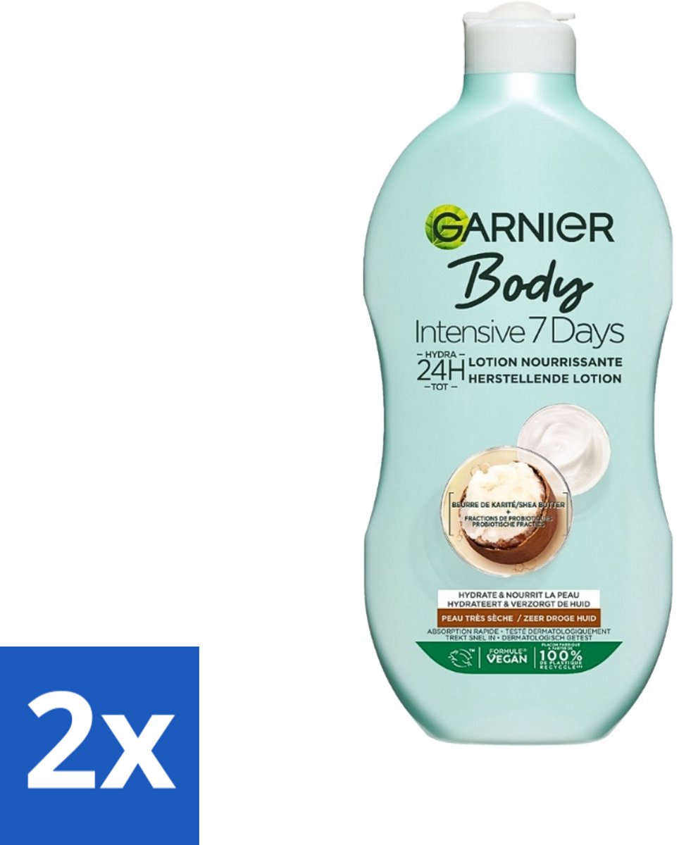 2 x Garnier - Body - Bodylotion - Intensive 7 Days - Herstellend - Karitéboter & Probiotica - 400 ml - Intensive Bodylotion - Karitéboter - Probiotica - Droge Huid - Vochtbalans