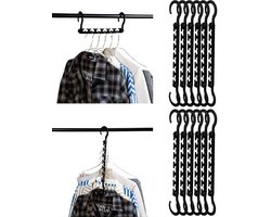 10-stuks Ruimtebesparend droogrek voor kleding - Multifunctioneel stapelrek - Droogrek met 360° draaibare haak - Met 6 sleuven - Bespaart kastruimte - Perfect voor studentenkamers, kluisjes en kasten thuis - Zwart