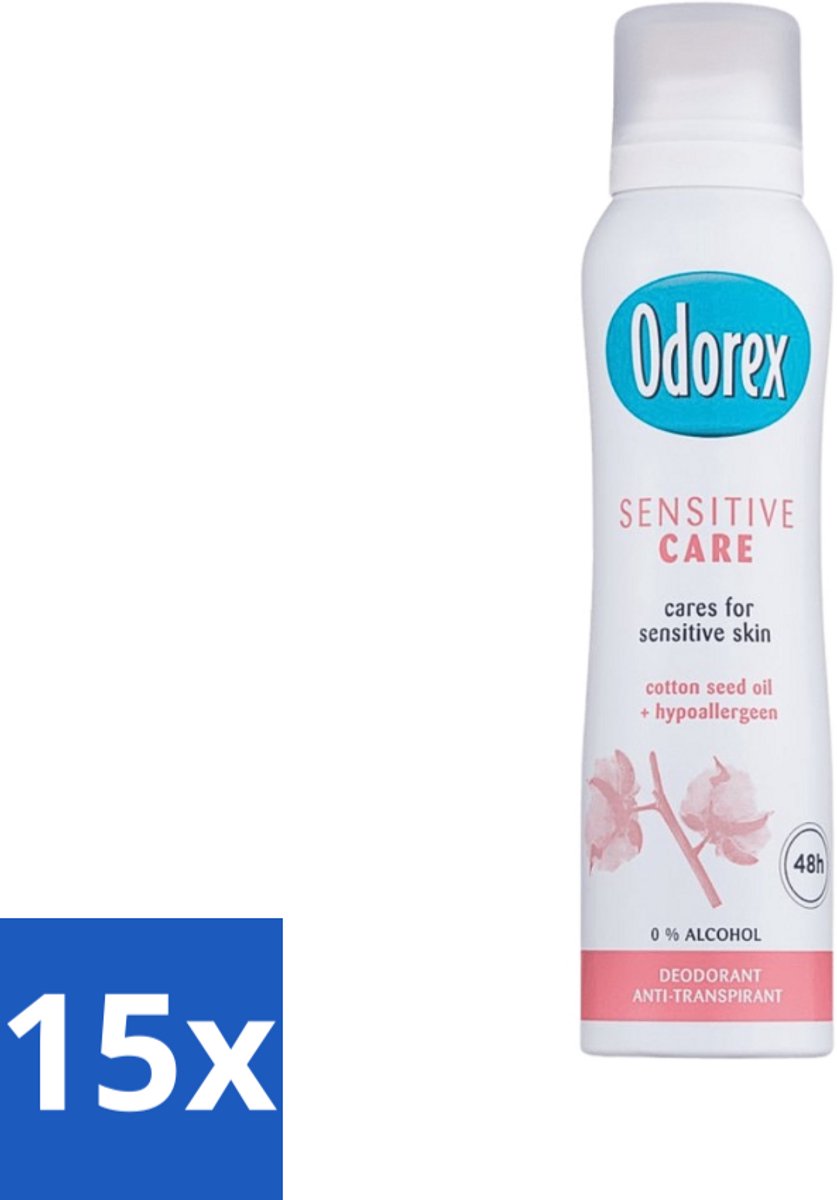 15 x Odorex Deodorant Spray Sensitive Care 150 ml - Gevoelige Huid - Deodorant Spray - Zachte Huid - Alcoholvrij - Bisabolol