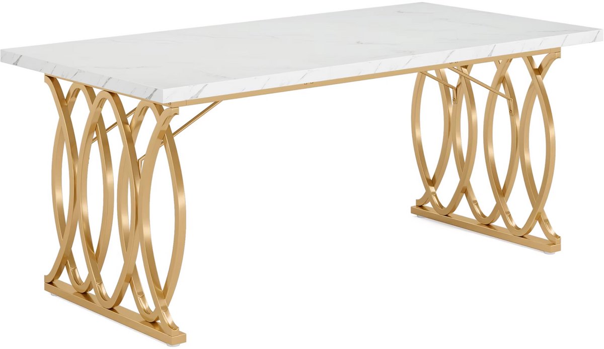 Happiq Computerbureau Nerita - Voor Kantoor of Thuiskantoor - Vergadertafel - Bureau - 160cm Wit marmerlook