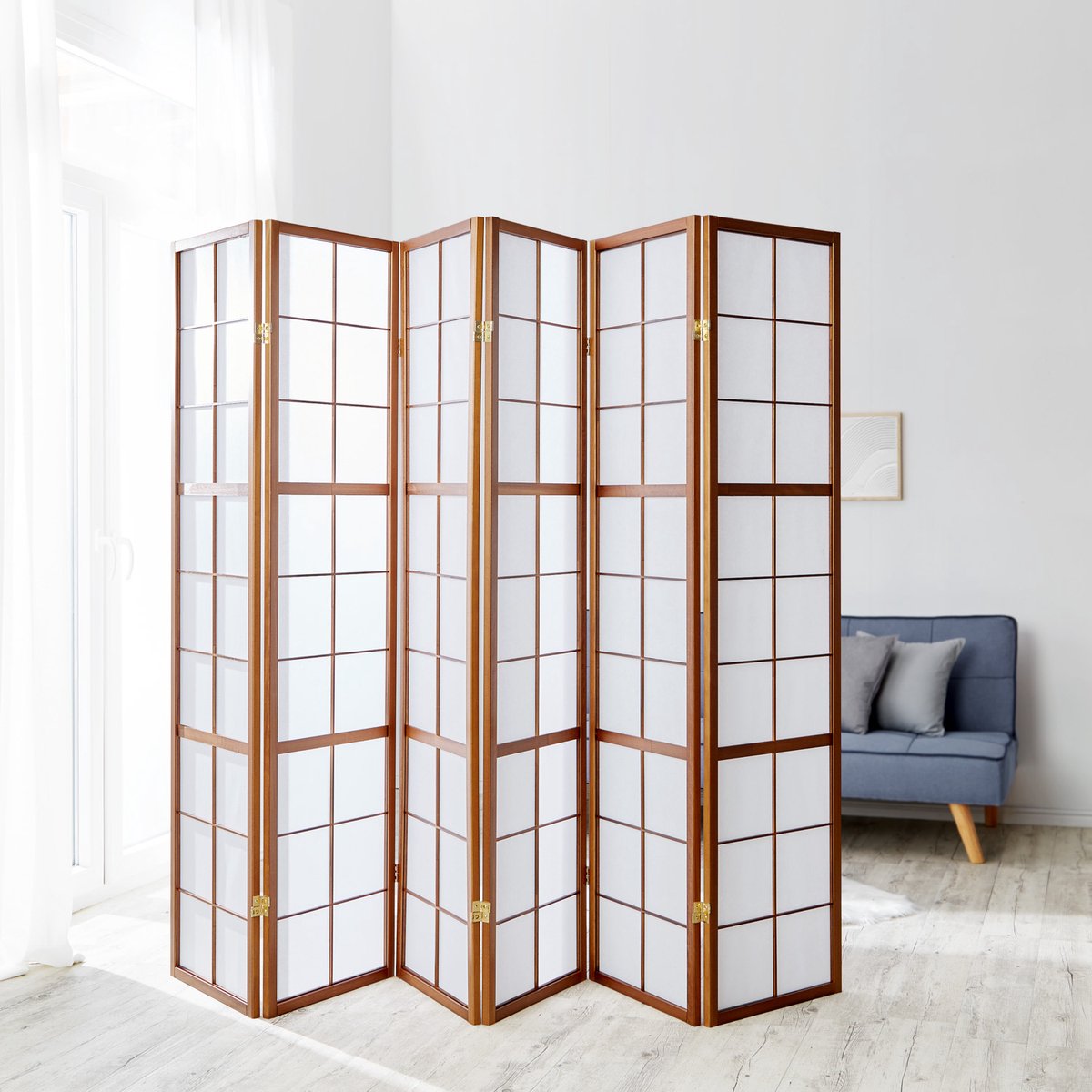 Homestyle4u Kamerscherm - 264x175 cm - bruin - 6-delig - Shoji