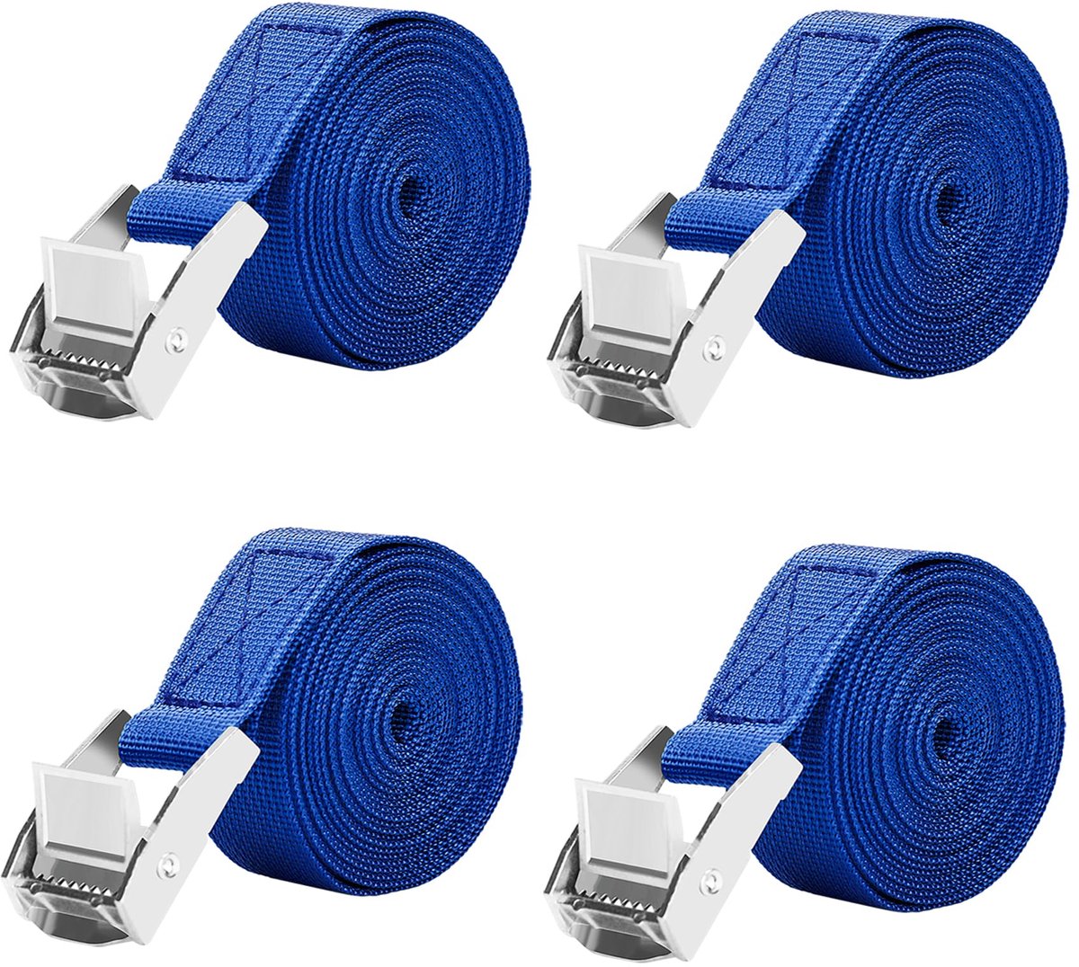 Spanbanden met ratel - Belastbaar tot 250 kg - 4 stuks blauw 2,5 m x 25 mm