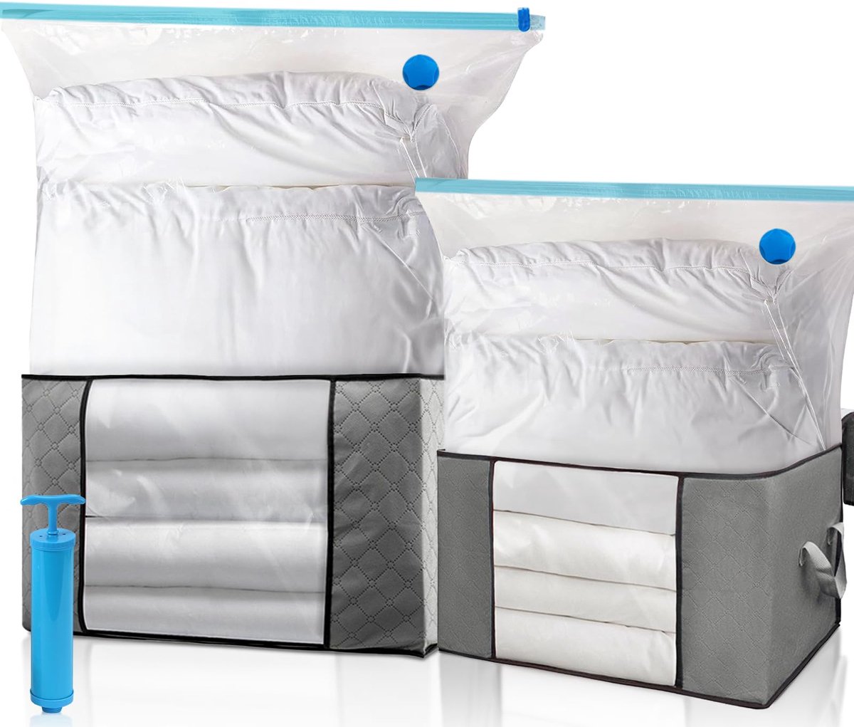 Vacuüm Opbergset - Grote Capaciteit - Inclusief 2 Vacuümzakken, 2 Opbergboxen met Handvat en 1 Handpomp - Voor Kleding, Dekbedden, Beddengoed en Kussens