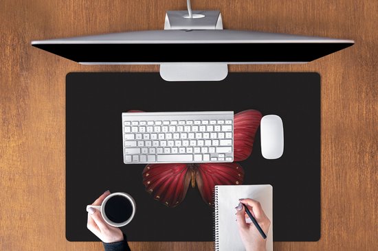 Muismat XXL 90x60 cm - Bureau onderlegger - Bureau mat Vlinder - Rood - Minimalistisch - Bureaumat - Gaming mousepad xl - Bureaulegger groot - Computer deskmat