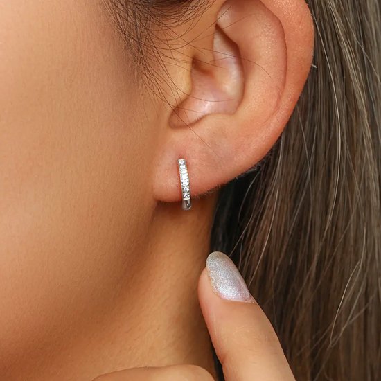 Semyco® Boucles d'oreilles en argent femme Nova - Boucles d'oreilles Or blanc 14 carats PVD - Zircone Earcandy 12 mm - Boucles d'oreilles coquelicot Fille - Cadeau pour petite amie - Klein taille