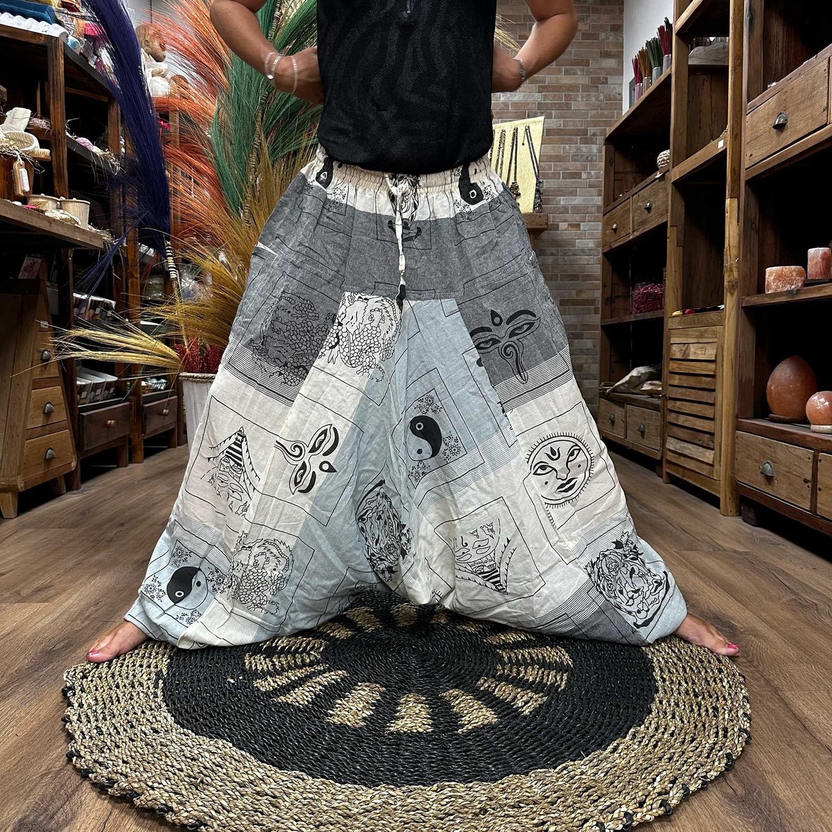 Yoga- en festivalbroek - Aladdin Himalaya-print op grijs
