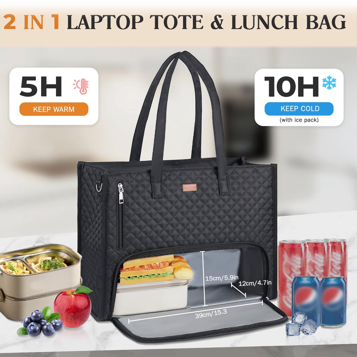 Fanxinzttc lunchtas voor dames, werktas met geïsoleerd lunchvak